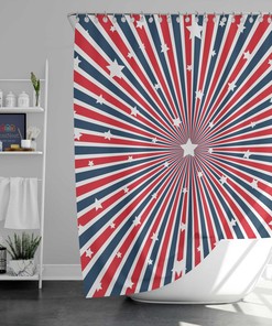 4Th July Usa America Stars Flag Shower Curtain, Independence Day Celebration Geometric Fabric Bathroom Curtain