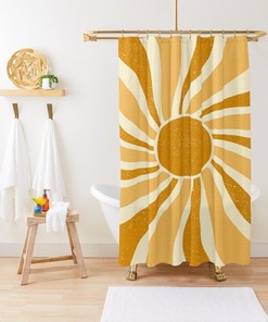 7 Sun Shower Curtain, Boho Mid-Century Vintage Sun, Shower Curtain Eco-Friendly, Waterproof, Abstract Decor,