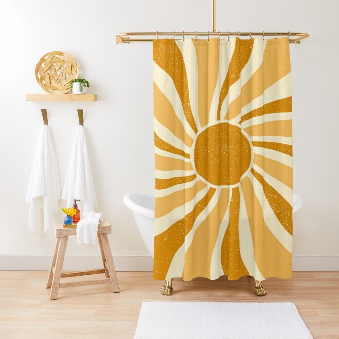 7 Sun Shower Curtain, Boho Mid-Century Vintage Sun, Shower Curtain Eco-Friendly, Waterproof, Abstract Decor,