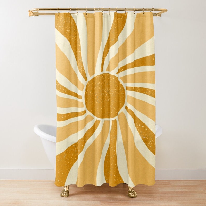 7 Sun Shower Curtain, Boho Mid-Century Vintage Sun, Shower Curtain Eco-Friendly, Waterproof, Abstract Decor, - Image 2