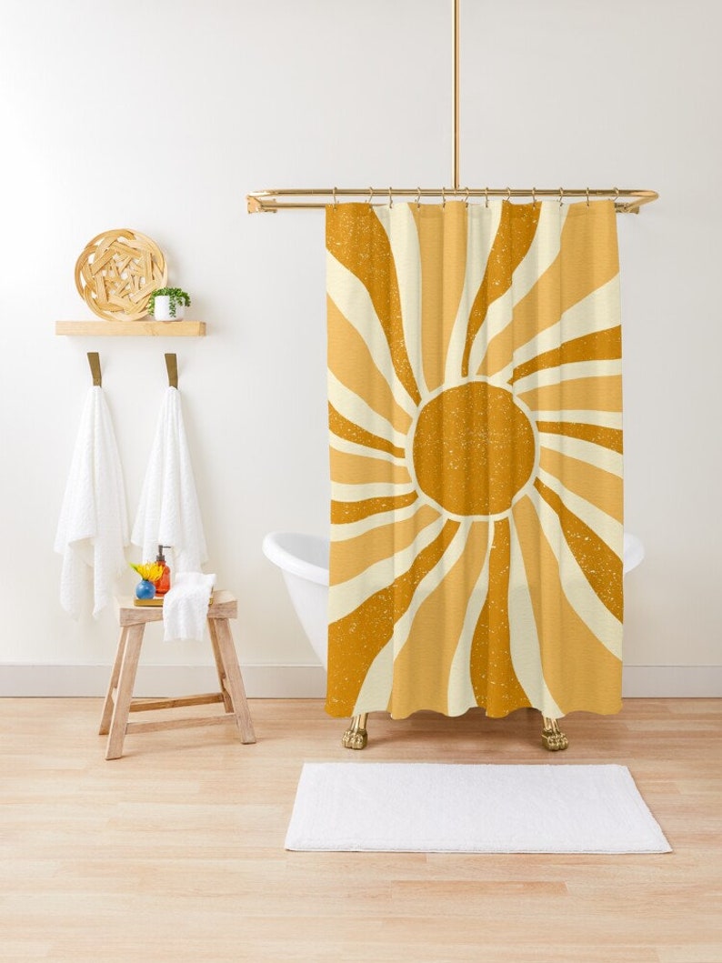 7 Sun Shower Curtain, Boho Mid-Century Vintage Sun, Shower Curtain Eco-Friendly, Waterproof, Abstract Decor, - Image 3