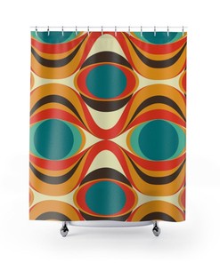 70's Funky Retro Shower Curtain, Mid Century Modern, Beige Shower Curtains