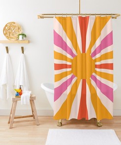 70s Sun Shower Curtain, Boho Mid-Century Vintage Sun, Shower Curtain Eco-Friendly