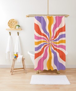 70s Sun Shower Curtain, Boho Mid-Century Vintage Sun, Shower Curtain Eco-Friendly, Waterproof, Abstract Decor