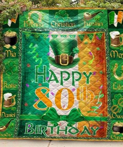 80th Birthday 3D Quilt Blanket Bedding Set with 2 Pillowcases