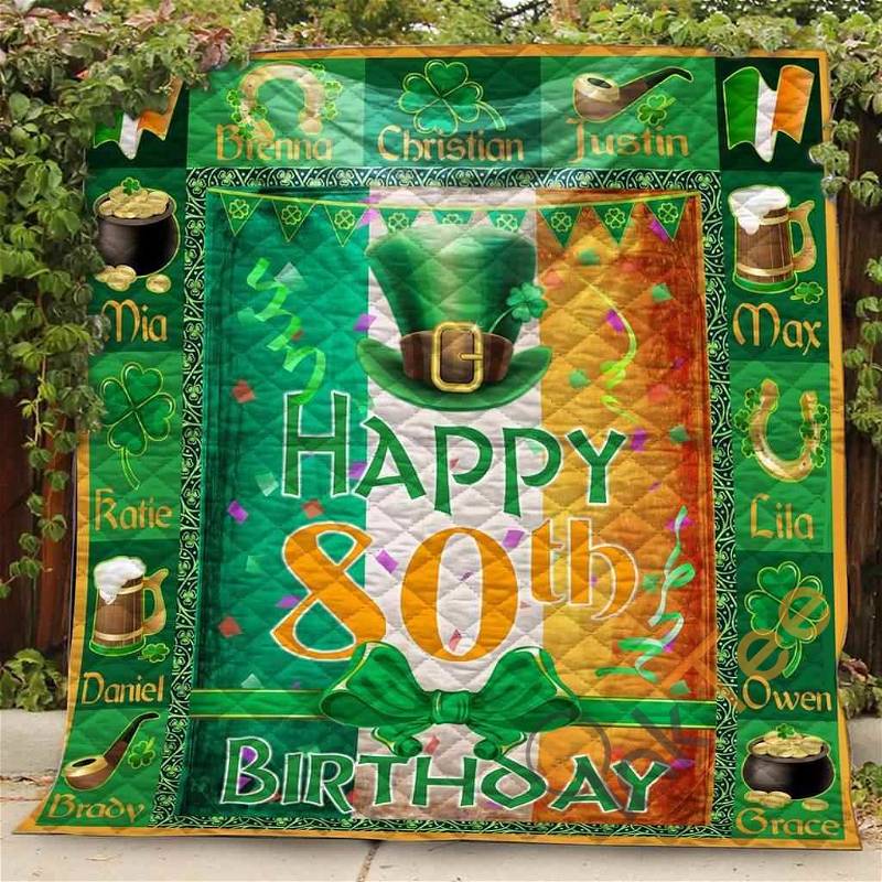 80th Birthday 3D Quilt Blanket Bedding Set with 2 Pillowcases
