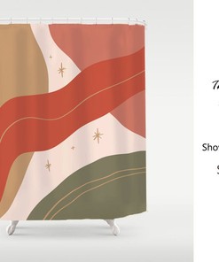 Abstract Art Nordic Style Shower Curtain, Color Blocks Bathroom Decor, Waterproof Washable Shower Curtain