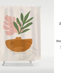 Abstract Art Plant Shower Curtain, Modern Minimalism Waterproof Washable Shower Curtain