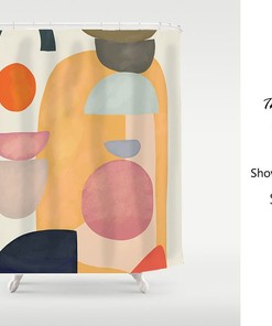 Abstract Art Scene Shower Curtain, Funny Bathroom Decor, Mudcloth Print Boho Shower Curtain