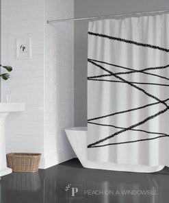 Abstract Art Shower Curtain, Black And White Line Art Design Bath Curtain, Modern Minimalist Bathroom Decor