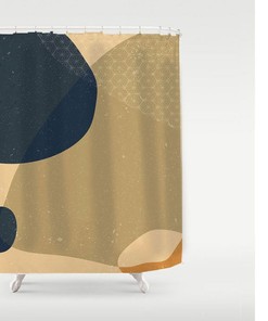 Abstract Art Shower Curtain, Color Blocks, Nordic Style Minimalism, Partitian Curtains, Green, Navy Blue.