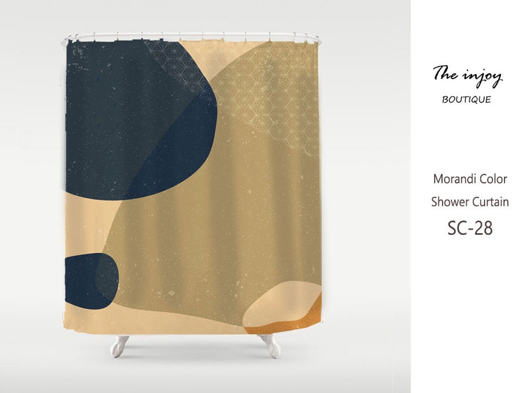 Abstract Art Shower Curtain, Color Blocks, Nordic Style Minimalism, Partitian Curtains, Green, Navy Blue.