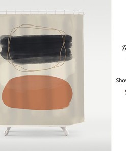 Abstract Art Shower Curtain, Color Blocks Orange Green Beige, Nordic Style Minimalism, Japanese Partitian Curtains