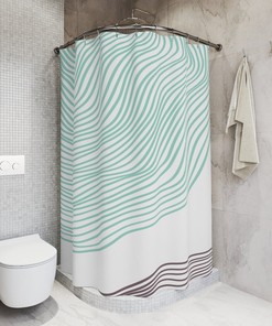 Abstract Art Shower Curtain, Green Brown Lines, Waves Apartment Bathroom Curtain, Minimalistic Contemporary Art, Minimal Curtain