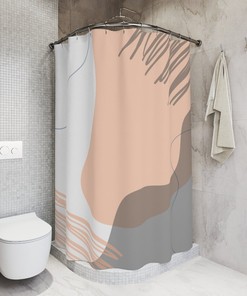 Abstract Art Shower Curtain, Grey And Orange Circles And Strokes, Apartment Bathroom Curtain, Contemporary Art, Minimal Curtain