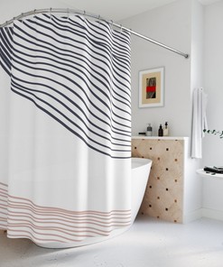 Abstract Art Shower Curtain, Grey Brown Lines, Waves Mid Century Modern Shower Curtain