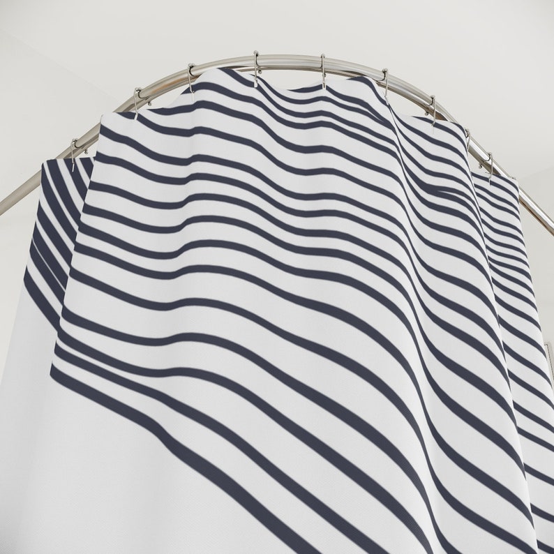 Abstract Art Shower Curtain, Grey Brown Lines, Waves Mid Century Modern Shower Curtain - Image 3