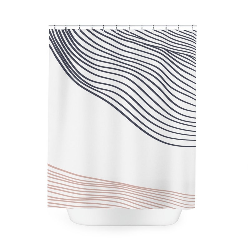 Abstract Art Shower Curtain, Grey Brown Lines, Waves Mid Century Modern Shower Curtain - Image 4
