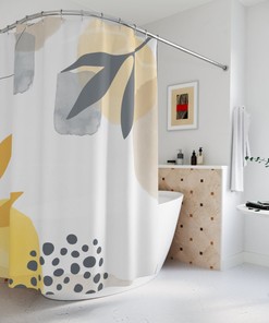 Abstract Art Shower Curtain, Peaceful And Neutral Warm Earth Colors, Lakehouse Leaves Tropical Contemporary Art Bathroom Curtain