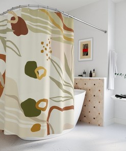 Abstract Art Shower Curtain, Peaceful And Neutral Warm Earth Farm Colors Mid Century Modern Shower Curtain