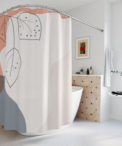 Abstract Art Shower Curtain, Peaceful And Neutral Warm Earth Leaf Colors, Lakehouse Leaves Tropical Contemporary Art, Bathroom Curtain