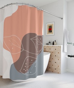 Abstract Art Shower Curtain, Peaceful And Neutral Warm Earth Leaf Colors, Lakehouse Leaves Tropical Contemporary Art, Bathroom Curtain Home Decor