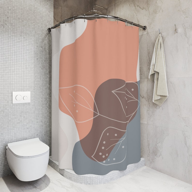 Abstract Art Shower Curtain, Peaceful And Neutral Warm Earth Leaf Colors, Lakehouse Leaves Tropical Contemporary Art, Bathroom Curtain Home Decor - Image 2