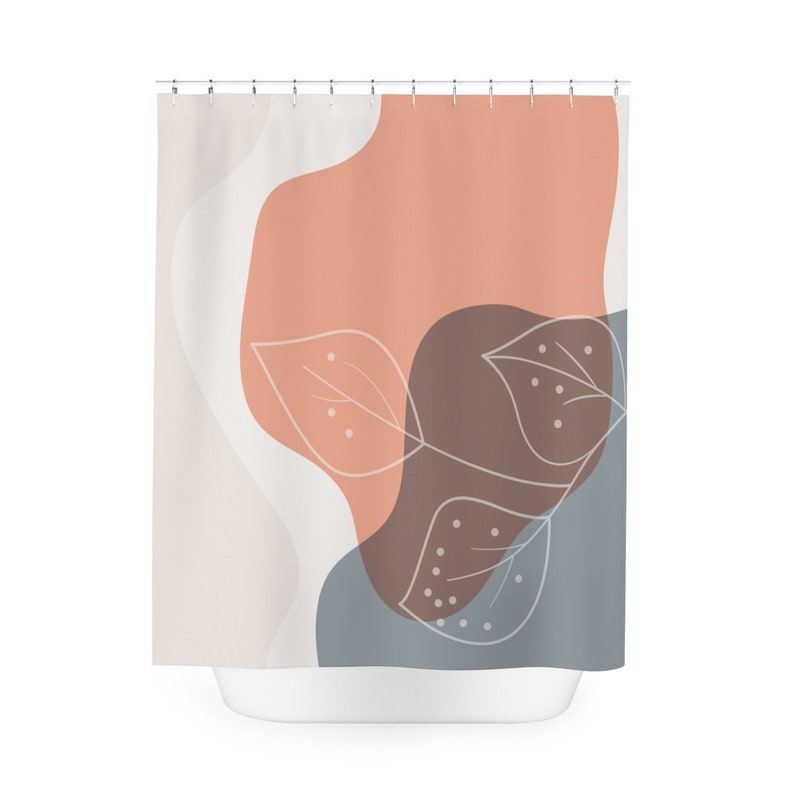 Abstract Art Shower Curtain, Peaceful And Neutral Warm Earth Leaf Colors, Lakehouse Leaves Tropical Contemporary Art, Bathroom Curtain Home Decor - Image 3