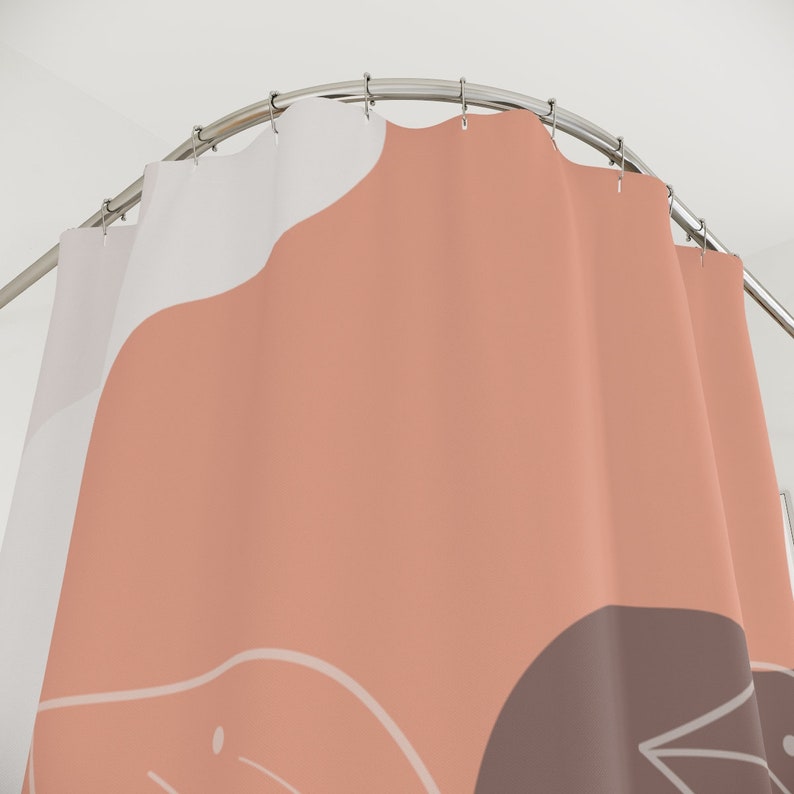 Abstract Art Shower Curtain, Peaceful And Neutral Warm Earth Leaf Colors, Lakehouse Leaves Tropical Contemporary Art, Bathroom Curtain Home Decor - Image 4