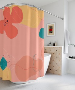 Abstract Art Shower Curtain, Peaceful And Neutral Warm Earth Leaf Colors Mid Century Modern Shower Curtain