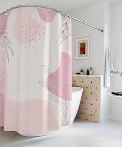 Abstract Art Shower Curtain, Peaceful And Neutral Warm Earth Strokes Colors Mid Century Modern Shower Curtain