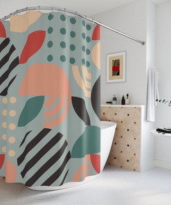 Abstract Art Shower Curtain, Retro Leaves Tropical Mid Century Modern Shower Curtain