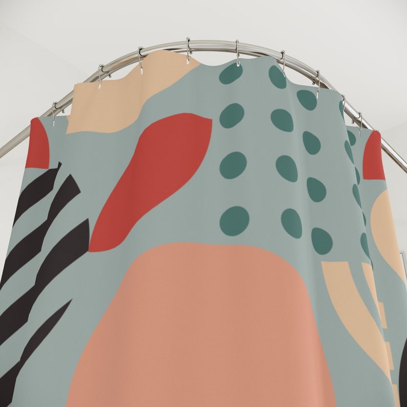 Abstract Art Shower Curtain, Retro Leaves Tropical Mid Century Modern Shower Curtain - Image 4