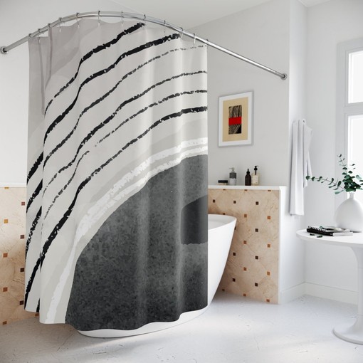 Abstract Art Shower Curtain, Watercolor Black And White Brush Oil Paint Strokes, Apartment, Contemporary Art