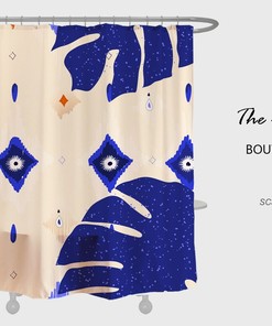 Abstract Blue Monstera Shower Curtain, Funny Waterproof And Washable Shower Curtain For Bathroom