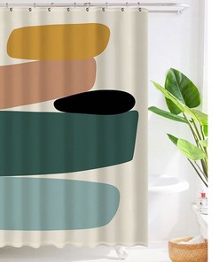 Abstract Color Block Shower Curtain, Abstract Boho Shower Curtain Blue Green Yellow Pink, Bohemian Bathroom Decor