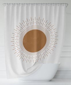 Abstract Contemporary Shower Curtain, Beige And Copper Sun Bath Curtain, Modern Shower Curtain, Boho Bathroom Decor, Mid-Century Home Gift