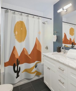 Abstract Desert Shower Curtain, Boho Shower Curtain, Mid Century Modern Shower, Cactus Shower Curtain for Nature Lover