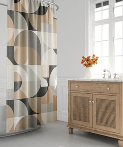 Abstract Earth Grey Tone Minimalist Geometric Mid-Century Shower Curtain - Brown And Gray Bath Shower Curtain, Modern Bath Decor