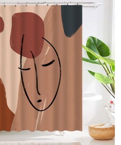 Abstract Female Face Line Art Shower Curtain, Feminization Decor Bathroom Set, Waterproof And Washable Shower Curtain