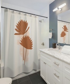 Abstract Flower Shower Curtain, Boho Shower Curtain, Brown Earth Tones Bath Curtain, Mid Century Modern Bohemian Bathroom, Abstract Print