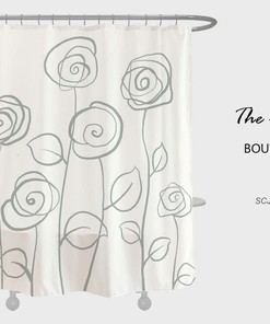 Abstract Flowers Shower Curtain, Art Black Floral Waterproof Shower Curtain, Bathroom Set Water Repelling