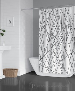 Abstract Line Art Pattern Shower Curtain, Modern Black And White Bath Curtain, Artistic Post Modern Bathroom Decor