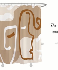 Abstract Line Art Shower Curtain, Bohemian Bathroom Set, Girls Face Waterproof Washable Shower Curtain