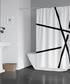 Abstract Line Art Shower Curtain, Designer Black And White Bath Curtain, Light And Bright Masculine Bathroom Decor