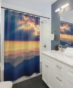 Abstract Mountain Landscape Shower Curtain, Nature Shower Curtain, Mountain Shower Curtain, Nature Lover, Sunrise, Abstract Shower Curtain