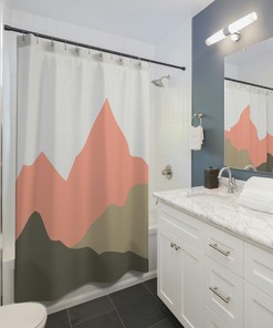 Abstract Mountains Shower Curtain, Boho Shower Curtain, Mid Century Modern Shower Curtain, Nature Lover, Abstract Shower Curtain
