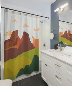 Abstract Mountains Shower Curtain, Boho Shower Curtain, Mid Century Modern Shower Curtain, Nature Lover, Sunrise, Abstract Shower Curtain
