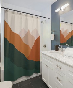 Abstract Mountains Shower Curtain, Boho Shower Curtain, Mid Century Modern Shower Curtain for Nature Lover, Abstract Shower Curtain