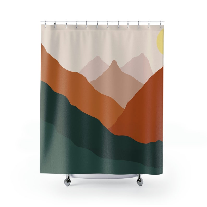 Abstract Mountains Shower Curtain, Boho Shower Curtain, Mid Century Modern Shower Curtain for Nature Lover, Abstract Shower Curtain - Image 2